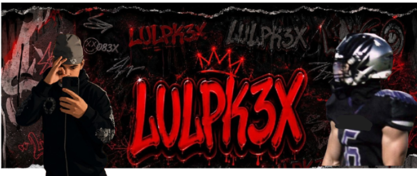 Original LULPK3X red graffiti banner with masked portrait and football player